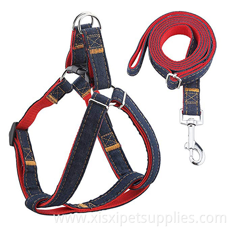 Adjustable durable heavy duty denim dog harness